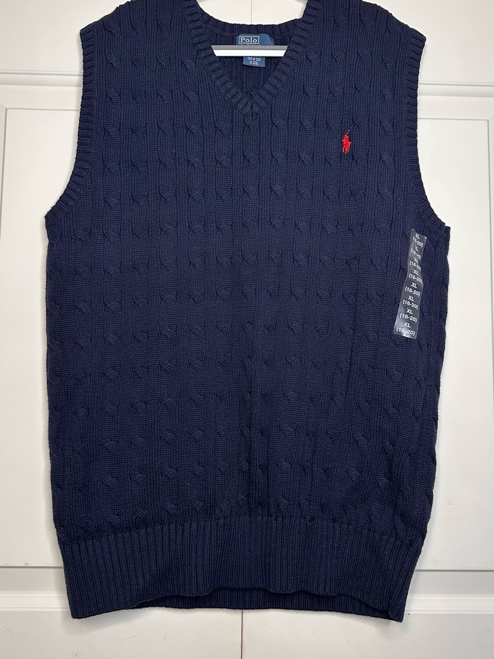 Polo by Ralph Lauren Navy Cable-Knit V-Neck Sweater Vest with Red Pony